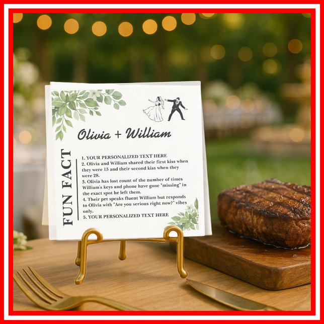 Sage Green Leaves Greenery Fun Fact Wedding  Napkins (Creator Uploaded)