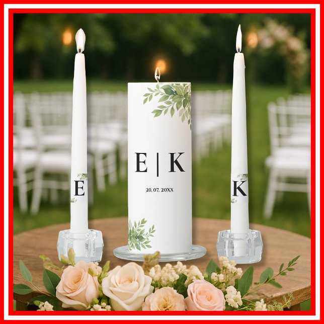 Sage Green Leaves Greenery Wedding Unity Candle Set (Creator Uploaded)