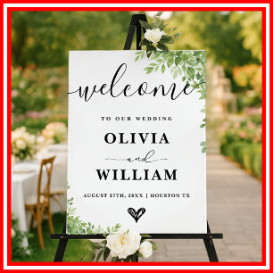 Sage Green Leaves Greenery Wedding Welcome Sign