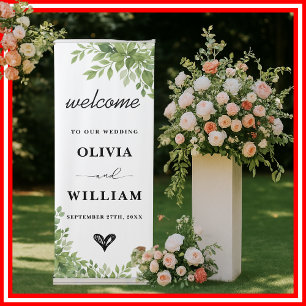 Sage Green Leaves Greenery Wedding Welcome Sign