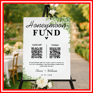 Sage Green Leaves Honeymoon Fund QR Wedding Sign