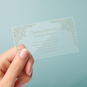 Sage Green Leaves Landscaping Greenery Foliage Clear Business Cards