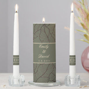 Sage Green Leaves Line Art Pattern Wedding Unity Candle Set