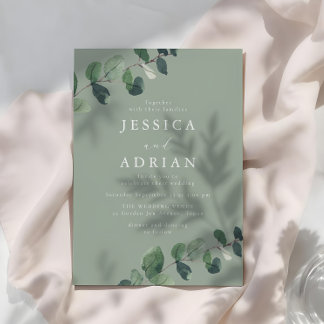 Sage & Green Leaves Modern Wedding Invitation
