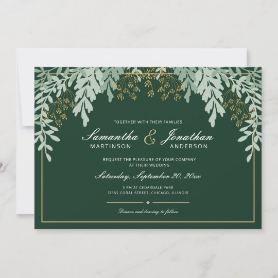 Sage Green Leaves on Emerald Green | Wedding Invitation | Zazzle.com