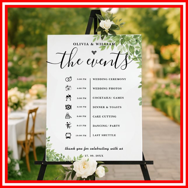 Sage Green Leaves Order of Events Wedding Sign (Creator Uploaded)