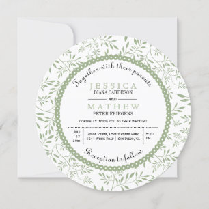  Sage green leaves pattern modern floral wedding Invitation