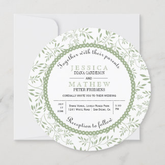 Sage green leaves pattern modern floral wedding Invitation