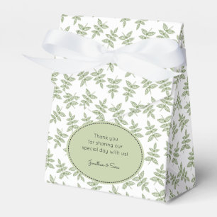 Sage Green Leaves Pattern Thank You Favor Boxes