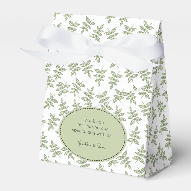 Sage Green Leaves Pattern Thank You Favor Boxes (Front Side)