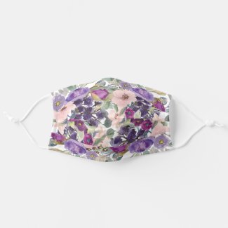 Sage Green Leaves Purple Blush Pink Flowers Cloth Face Mask
