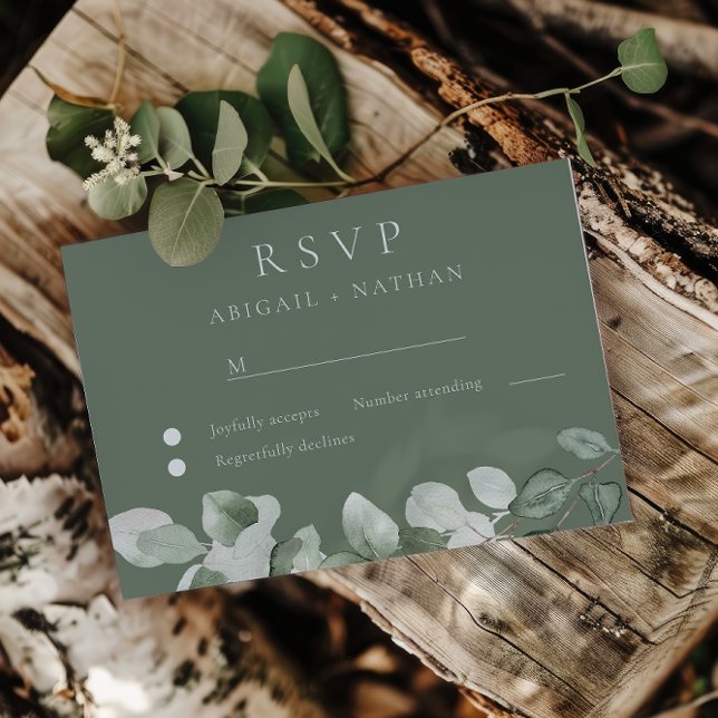 Sage Green Leaves Watercolor Wedding RSVP Card (Creator Uploaded)