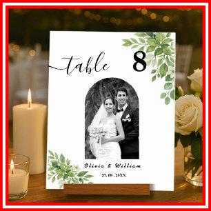 Sage Green Leaves Wedding PHOTO Table Number  Picture Ledge