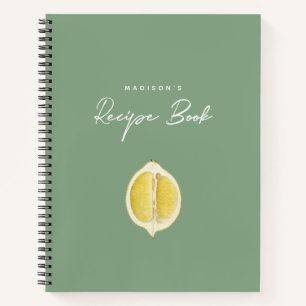 Sage Green & Lemon Script Cooking Kitchen Recipe Notebook