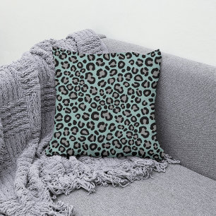 Sage Green Leopard Pattern Girly Cheetah Print Throw Pillow
