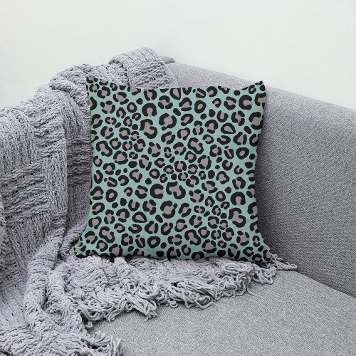     Sage Green Leopard Pattern Girly Cheetah Print Throw Pillow