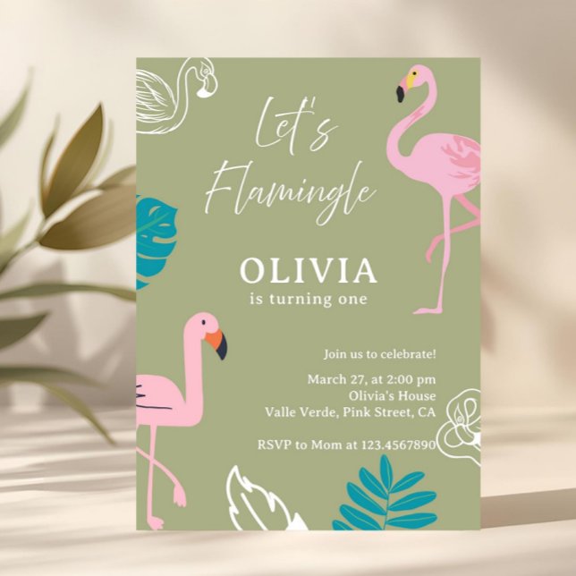 Sage Green Let’s Flamingle Flamingo Birthday Invitation (pink flamingo
tropical birthday
summer birthday
girl birthday party
flamingo invitation
tropical par)