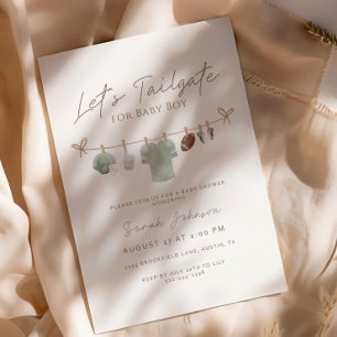 Sage green Let’s Tailgate Football Baby Shower Invitation