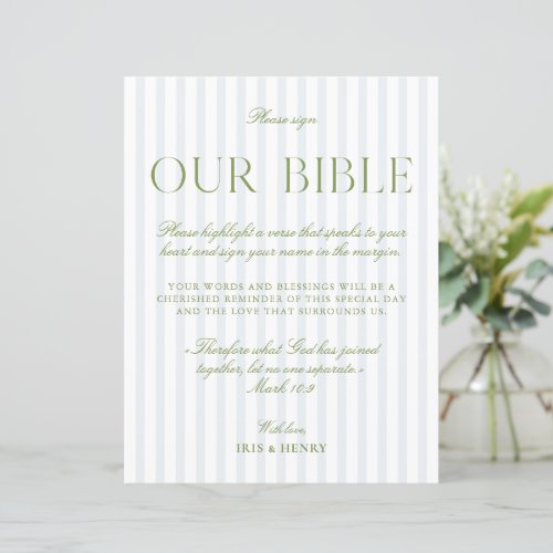 Sage Green & Light Blue Wedding Our Bible Sign