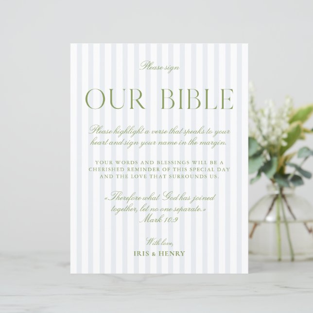 Sage Green & Light Blue Wedding Our Bible Sign (Standing Front)