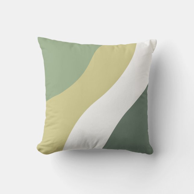 Sage Green, Light Brown, White Wave Throw Pillow (Front)