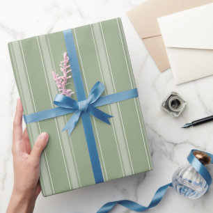Sage Green & Light Gray Green Stripes Wrapping Paper