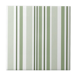Sage Green (Light, Medium, Dark) and White Stripes Ceramic Tile