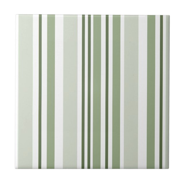 Sage Green (Light, Medium, Dark) and White Stripes Ceramic Tile (Front)