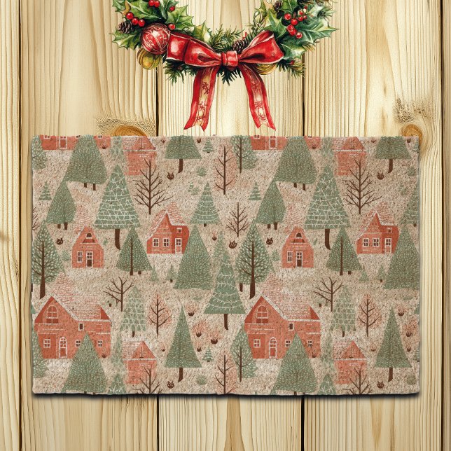 Sage Green Light Pink Pine Cones Roofs and Trees Fiber Doormat (Creator Uploaded)