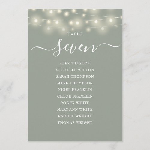 Sage Green Lights Table Number Seating Chart