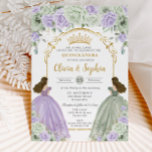 Sage Green Lilac Floral Twin Girls Quinceañera  Invitation<br><div class="desc">Our enchanting sage green and purple lilac floral twin girls quinceañera invitation captures the essence of elegance and grace. Delicate sage green and purple lilac florals adorn the border, framing the centerpiece: two elegant young women, each radiant in their sage green and lilac ball gowns. This invitation exudes timeless beauty,...</div>