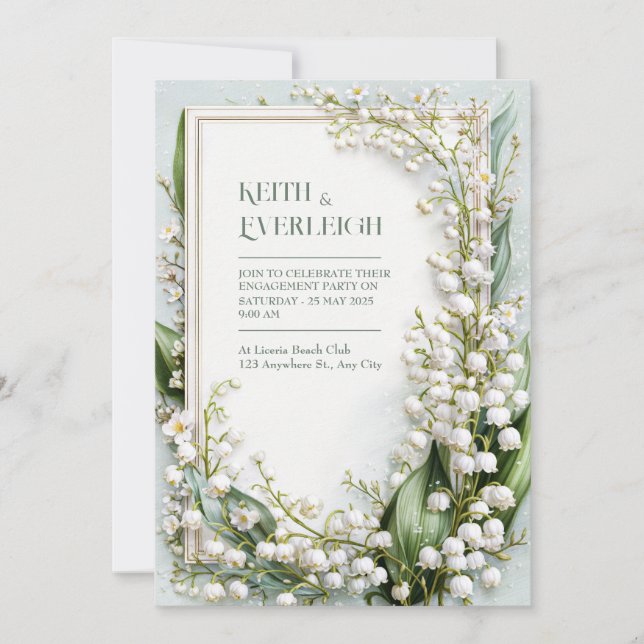 Sage Green Lily Valley Botanical Frame Wedding Invitation (Front)