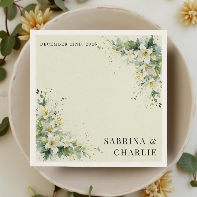 Sage Green Lily Valley Elegant Floral Wedding Napkins (Creator Uploaded)