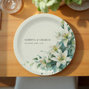 Sage Green Lily Valley Elegant Floral Wedding Paper Plates