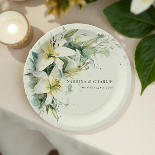 Sage Green Lily Valley Elegant Floral Wedding Paper Plates