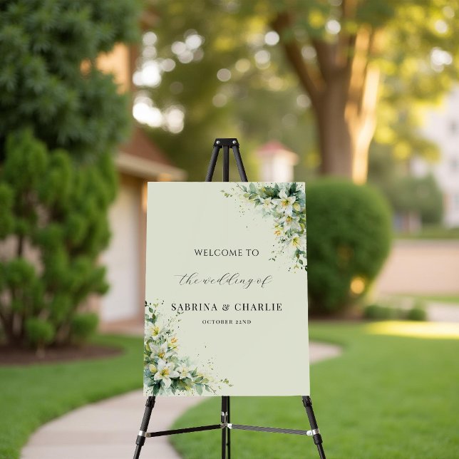 Sage Green Lily Valley Elegant Floral Welcome Sign (Creator Uploaded)