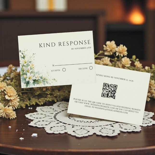 Sage Green Lily Valley Floral QR Code Wedding RSVP Card (Sage Green Lily Valley Floral QR Code Wedding RSVP Card)