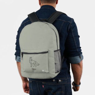 Sage Green   Line Art Fox Kids Personalized Name Printed Backpack
