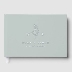 Sage Green Line Art Leaf Monogram Wedding Foil Foil Guest Book