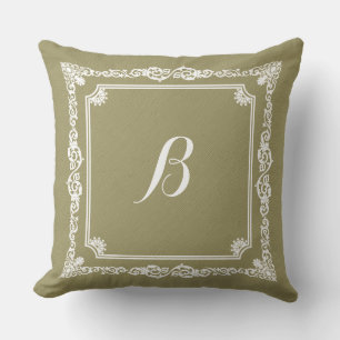 Sage-Green Linen And White Frame Throw Pillow