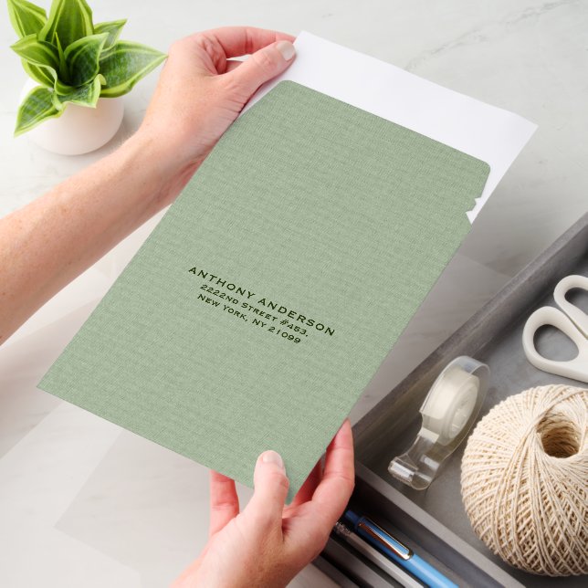 Sage Green Linen Fabric Texture Envelope Mailers (Desk)