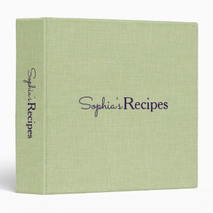 Sage Green Linen Personalized Cookbook Recipes 3 Ring Binder