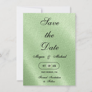 Sage Green Linen Style Minimalist Wedding Script Save The Date