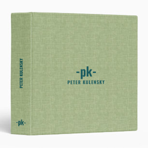Sage Green Linen Texture Dark Green Typography 3 Ring Binder