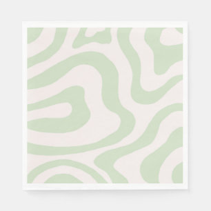 Sage Green Liquid Swirl Groovy Stripe Y2K Pattern Napkins