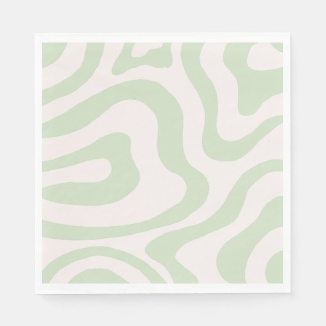 Sage Green Liquid Swirl Groovy Stripe Y2K Pattern Napkins (Front)