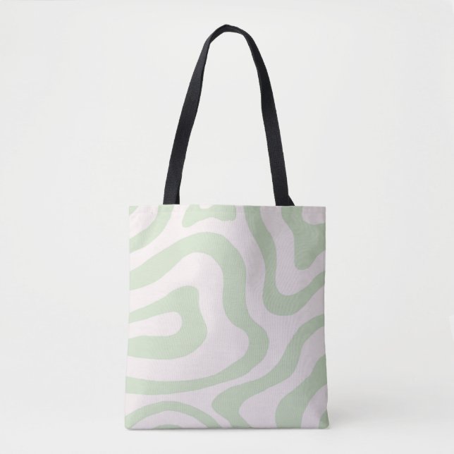 Sage Green Liquid Swirl Groovy Stripe Y2K Pattern Tote Bag (Front)