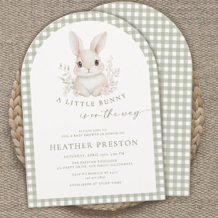 Sage Green Little Bunny Gingham Arch Baby Shower Invitation