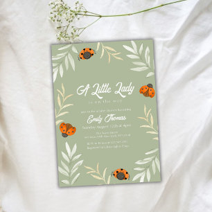 Sage Green Little Ladybug Greenery Baby Shower Invitation