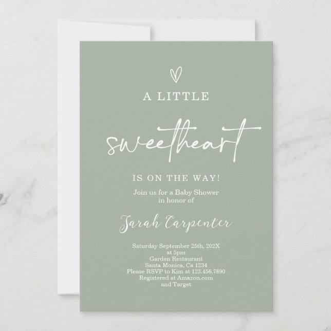 Sage Green Little Sweetheart Baby Shower Invitation (Front)